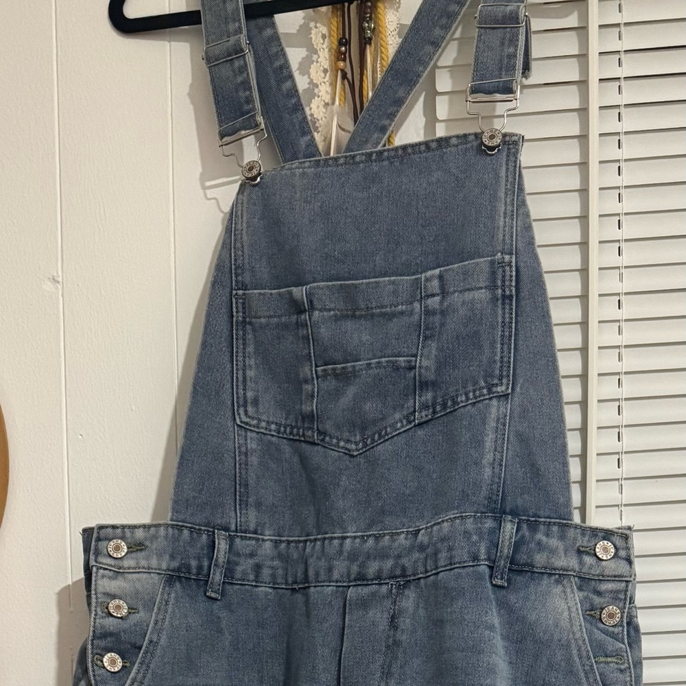 Blue Denim Overalls with Distressed Details